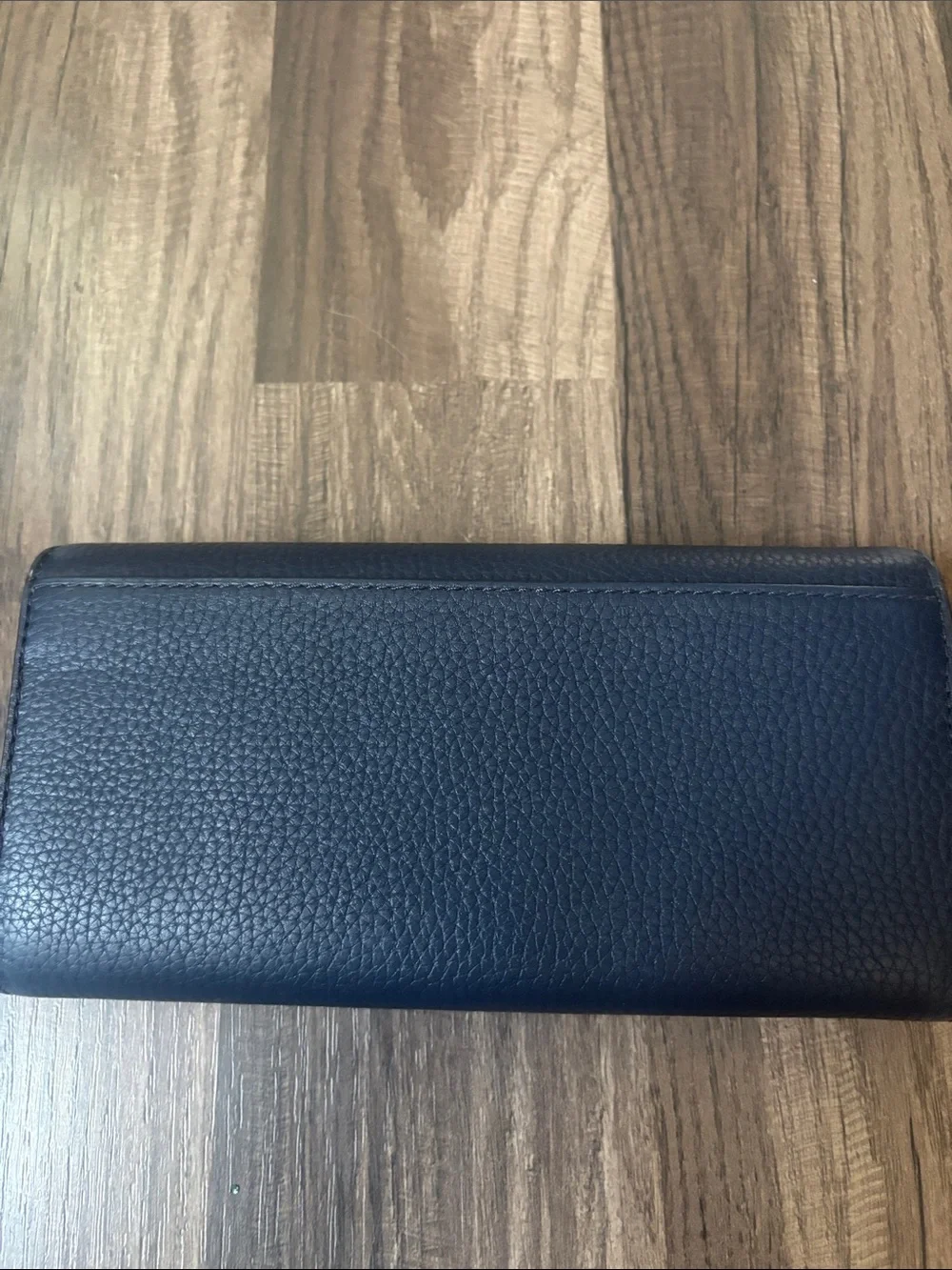 Michael Kors Navy Pebbled Leather Continental Wallet with Gold MK Emblem